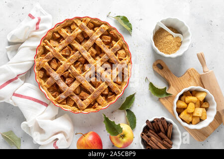 Apple pie. Traditional american apple pie with fresh apples and cinnamon Stock Photo