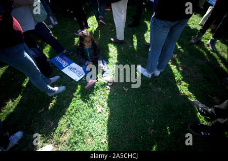New York City, United States. 19th Oct, 2019. Scene in the crowd as Democratic Presidential hopeful Sen. Bernie Sanders receives the support of Rep. Alexandria Ocasio-Cortez during a Bernie's Back rally, in Queens, NYC, NY, on October 19, 2019. Credit: OOgImages/Alamy Live News Stock Photo