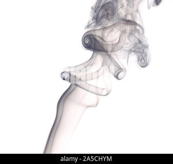 Photo of abstract smoke swirl on white background. Vertical shot. Stock Photo