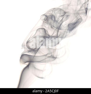 Photo of abstract smoke swirl on white background. Vertical shot. Stock Photo
