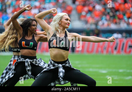 October 19, 2019: The Miami Sunsations perform during a college football game between the Miami Hurricanes and the Georgia Tech Yellow Jackets at the Hard Rock Stadium in Miami Gardens, Florida. Georgia Tech won 28-21 in overtime. Mario Houben/CSM Stock Photo
