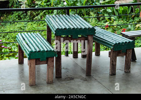 Old table and Chair made from bamboo. in the aisles Stock Photo