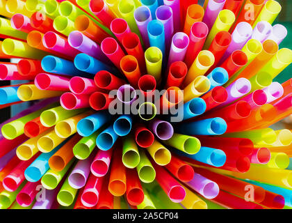 Drinking straws colorful coming together. Stock Photo