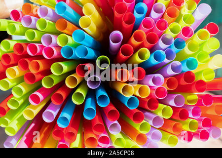 Drinking straws colorful coming together. Stock Photo