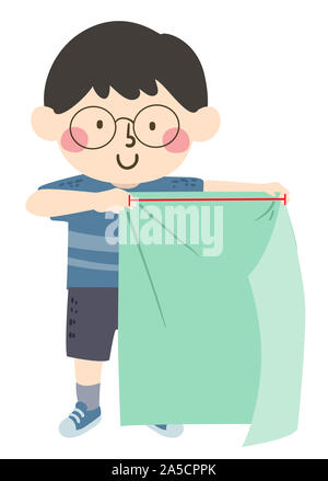 Illustration of a Kid Boy Showing Yard Measurement Using a Cloth Stock Photo