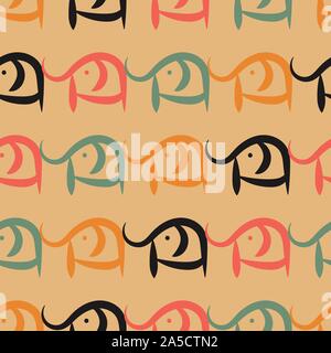 seamless vector pattern with simple doodle elephants Stock Vector