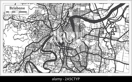 Brisbane Australia City Map in Black and White Color. Outline Map. Vector Illustration. Stock Vector