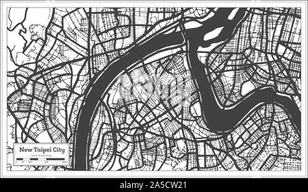 New Taipei City Taiwan Indonesia City Map in Black and White Color. Outline Map. Vector Illustration. Stock Vector