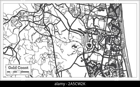 Gold Coast Australia City Map in Black and White Color. Outline Map. Vector Illustration. Stock Vector