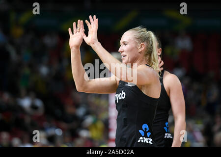 Sydney, Australia. 20th October 2019; Qudos Bank Arena, Sydney, New South Wales, Australia; Constellation Cup Womens Netball, Australia Diamonds versus New Zealand Silver Ferns; Laura Langman of New Zealand thanks the fans for their support - Editorial Use Credit: Action Plus Sports Images/Alamy Live News Stock Photo