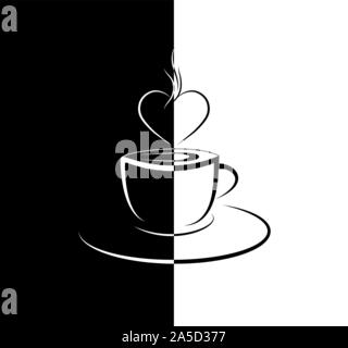 Coffee Cup with steam in the form of a heart, black and white pattern Stock Vector