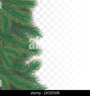 Fir tree border background. Christmas tree brancher. Realistic New Year seasonal decorations. Vector illustration Stock Vector