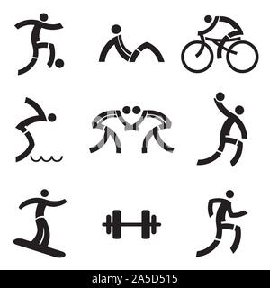 Individual Sport icons. Set of black stylized sport symbols. Vector available. Stock Vector