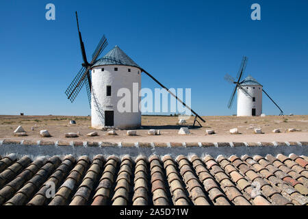 The windmills in Campo de Criptana in the La Mancha region of central Spain. Stock Photo