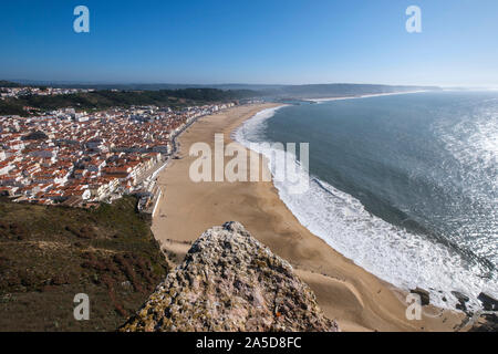 Aerial view of the Nazaré beach, Portugal, Europe Stock Photo