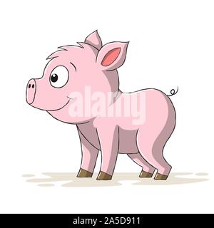 Funny cartoon pig. Hand drawn vector illustration with separate layers. Stock Vector