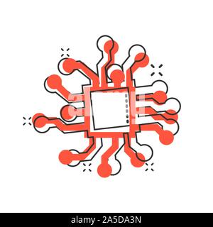 Circuit board icon in comic style. Technology microchip vector cartoon ...