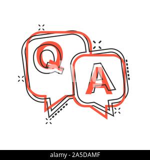 Question and answer icon in comic style. Discussion speech bubble vector cartoon illustration pictogram splash effect. Stock Vector