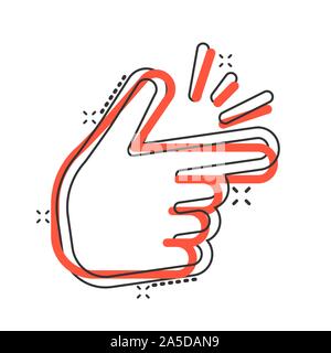 Finger snap gesture icon in comic style. Expression vector cartoon illustration pictogram splash effect. Stock Vector