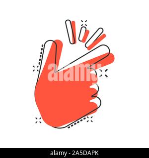 Finger snap gesture icon in comic style. Expression vector cartoon illustration pictogram splash effect. Stock Vector