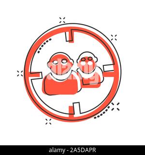 Target audience icon in comic style. Focus on people vector cartoon illustration pictogram. Human resources business concept splash effect. Stock Vector