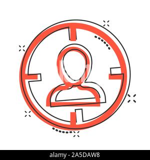Target audience icon in comic style. Focus on people vector cartoon illustration pictogram. Human resources business concept splash effect. Stock Vector