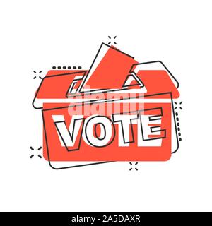 Election voter box icon in comic style. Ballot suggestion vector cartoon illustration pictogram splash effect. Stock Vector