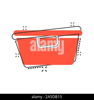 Food container icon in comic style. Kitchen bowl vector cartoon illustration pictogram splash effect. Stock Vector