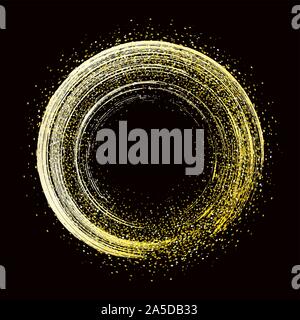 brush stroke golden round frame on black background Stock Vector