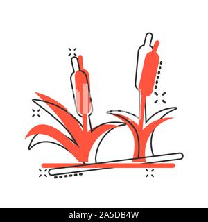 Reeds grass icon in comic style. Bulrush swamp vector cartoon illustration pictogram splash effect. Stock Vector