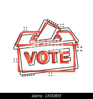 Election voter box icon in comic style. Ballot suggestion vector cartoon illustration pictogram splash effect. Stock Vector