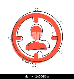 Target audience icon in comic style. Focus on people vector cartoon illustration pictogram. Human resources business concept splash effect. Stock Vector