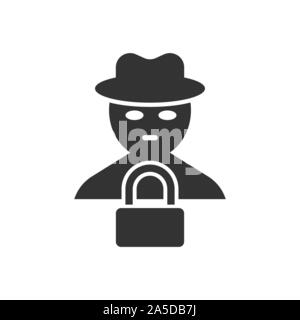 Fraud hacker icon in flat style. Spy vector illustration on isolated background. Cyber defend business concept. Stock Vector