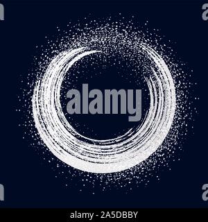 brush stroke silvery round frame on black background Stock Vector