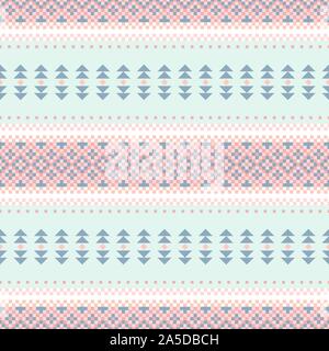 Seamless ethnic tribal pattern. Horizontal pastel light blue and pink stripes. Stock Vector