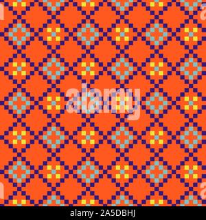 Geometric grided seamless orange pattern pixel blocks shapes texture. Stock Vector