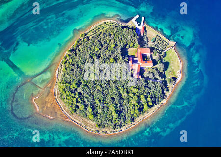 Kosljun. Adriatic island of Kosljun in Punat bay aerial view, Island of Krk, Kvarner bay of Croatia Stock Photo