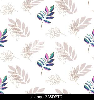 Lavender plant leaf seamless vector pattern background on white. Stock Vector
