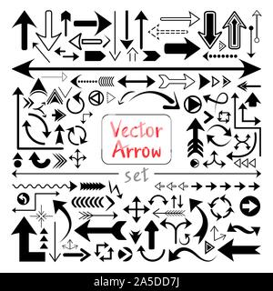 Big set of vector arrows, arrow icon, pointer sign, symbol. Collection various arrows, in different directions in different styles isolated on white b Stock Vector