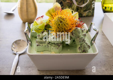 Beautifully and tasty decorated ice cream ready to be served at a function. It is appetising, yummy, decadent and ready to be devoured Stock Photo