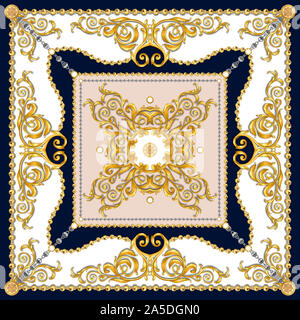 Golden baroque with chains on blue background. versace style