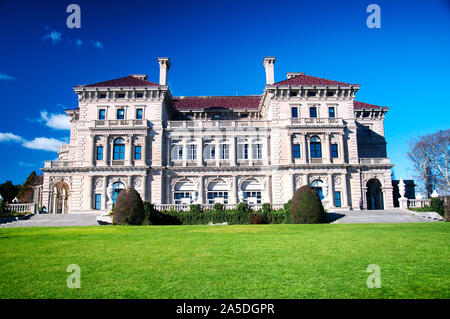 The historic exterior of the Breakers Mansion in late autumn in Newport Rhode Island on a sunny day. Stock Photo