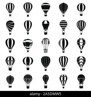 Hot air balloon icons set. Simple set of hot air balloon vector icons for web design on white background Stock Vector