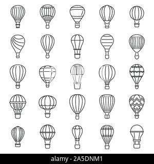 Sky air balloon icons set. Outline set of sky air balloon vector icons for web design isolated on white background Stock Vector