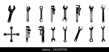 Wrench key icons set. Simple set of wrench key vector icons for web design on white background Stock Vector