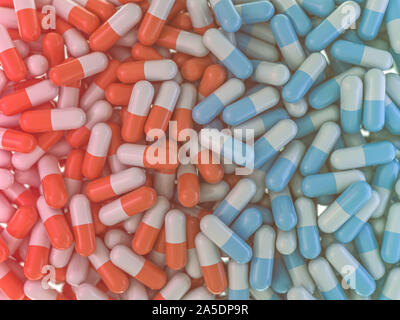 Many colorful pills abstract background. 3D rendering Stock Photo