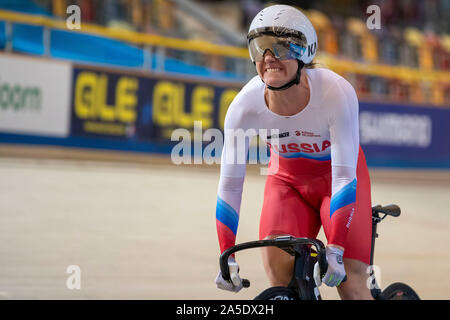 Apeldoorn, Netherlands. 20th Oct, 2019. APELDOORN, 20-10-2019, allsports, Omnisport Apeldoorn, Anastasia Vojnova at the 500m sprint during the Track Cycling European Championships, Ek Baanwielrennen. Credit: Pro Shots/Alamy Live News Stock Photo