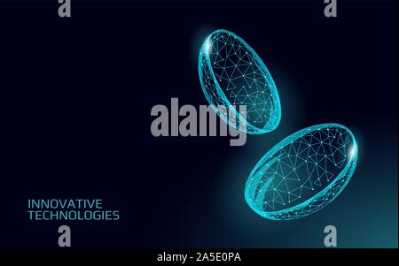 Contact lenses 3D low poly concept. Healthcare eye vision care medicine support. Isolated eyewear correction. Ad marketing template vector Stock Vector