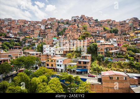 MEDELLIN, COLOMBIA - SEPTEMBER 12, 2019: View at Medellin, Colombia. Medellin is capital of Colombia’s mountainous Antioquia province and second large