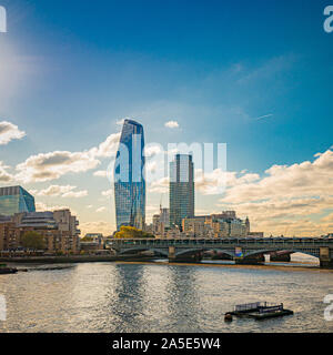 One Blackfriars building (also known as The Vase) and the Southbank Tower with the River Thames and Blackfriars Railway bridge, London, UK. Stock Photo